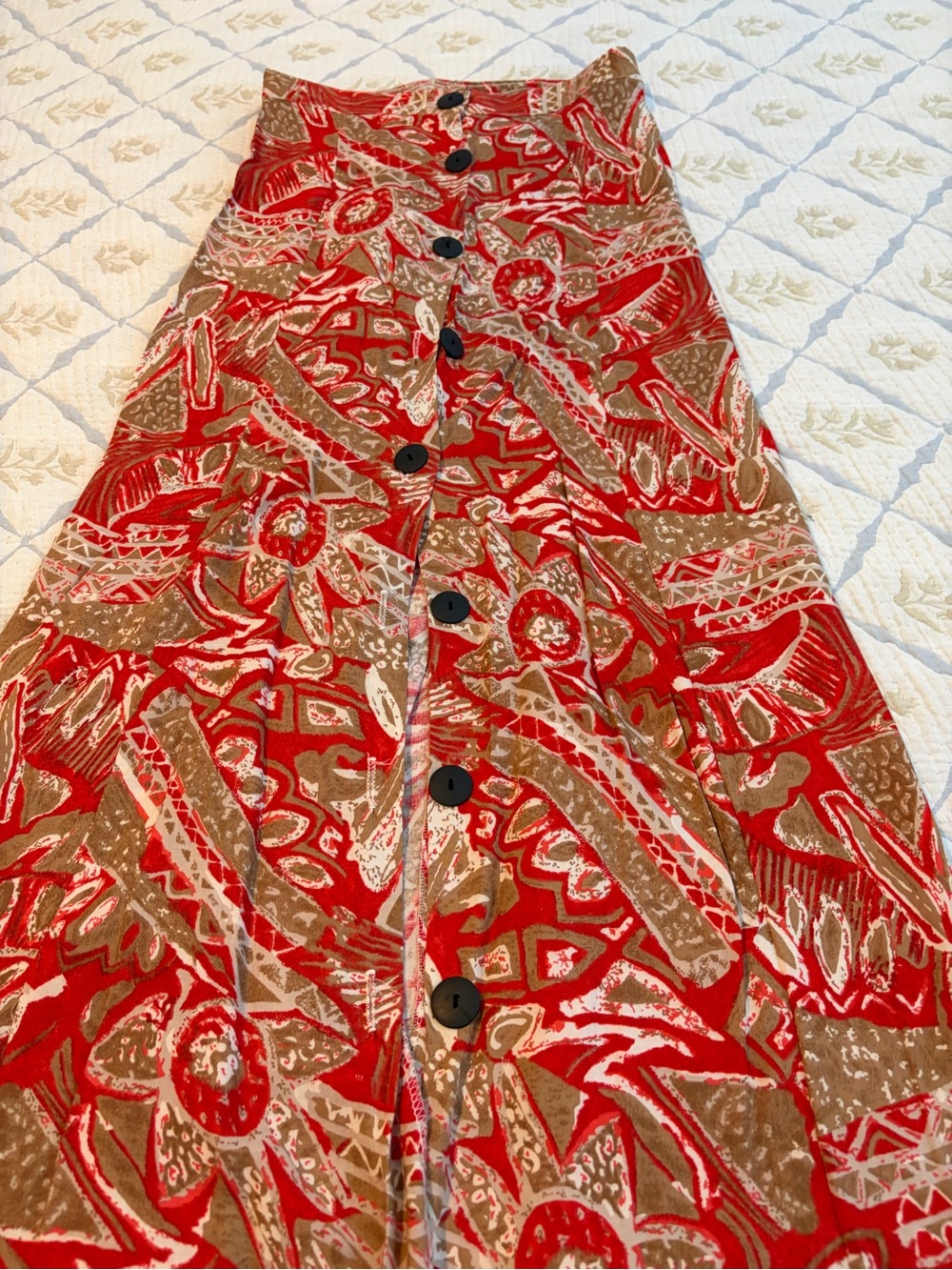 Button-Front Red Printed A-Line Skirt vintage